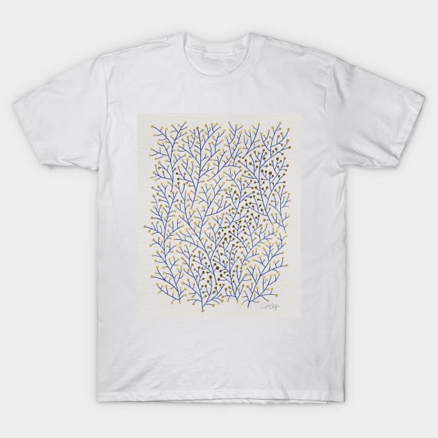 Berry Branches - Gold Black T-Shirt by CatCoq